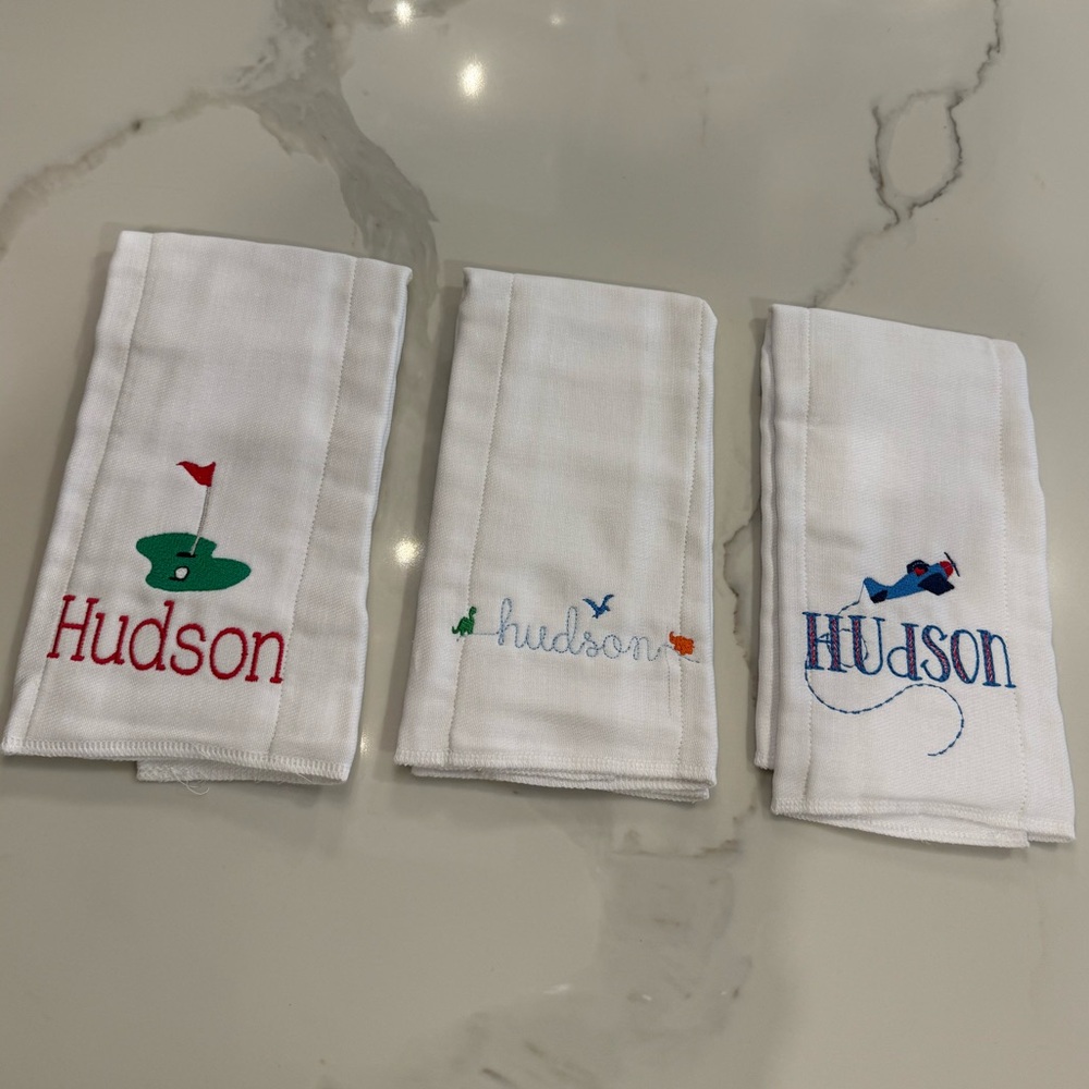 NEW Hudson Embroidered Burp Cloths